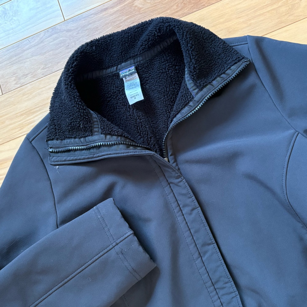 Patagonia Fleece Lined Trench Coat Womens Sz M Black Polartec Windbloc Jacket